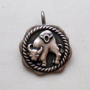 Russian Soviet USSR Solid Sterling Silver 925 Taurus Coin Style Pendant Charm